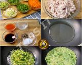 A picture of step 1 of Veg And Chicken Spring Rolls With Homemade Sheets Or Wraps Along With Spring Roll Sauce.