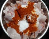 A picture of step 1 of Curry leaves chicken.