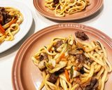 A picture of step 3 of Beef Stamina Yaki Udon with Sukiyaki Sauce.