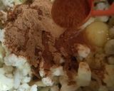 A picture of step 7 of Egg Biriyani, cauliflor chilli,potato fried with Badam Drink.