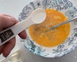 A picture of step 2 of Tamagoyaki or Japanese Omelette.