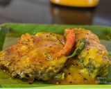 A picture of step 10 of Katla fish curry with raw mango.