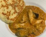 A picture of step 5 of Red lentil chicken curry with aubergine and home-made naan bread for Jamo.