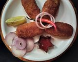 A picture of step 3 of Kuttu atta potato chop.
