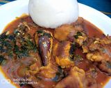 A picture of step 8 of Pounded yam with ogbono soup.