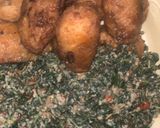 A picture of step 9 of Yam ball and spinach.