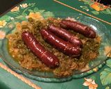 Une image de l'étape 15 de Saucisses fumées à la compotée d oignons et poivrons verts,citrons confits aux épices indiennes.