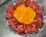 A picture of step 6 of Beef Carpaccio with Heirloom Tomatoes and Parmesan.