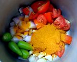 A picture of step 9 of Idly with sambar (without dal) for breakfast.