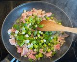 A picture of step 3 of Fried rice with Korean Kimchi and pork belly.