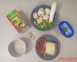 A picture of step 1 of Vegetable Risotto with Manchego Cheese and Crispy Ham.