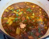 A picture of step 2 of Spanish bean soup with smoked sausage and potato.