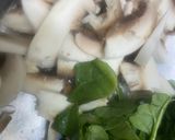 A picture of step 1 of Mushroom, spinach, egg omelette sandwich.