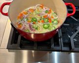 A picture of step 1 of Turkey Sausage, Chicken Shrimp, with Alfredo/Tomato Sauce Pasta.