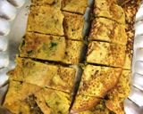 A picture of step 7 of Besan cheela sabzi or vegetarian fish.