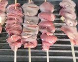 A picture of step 5 of Chicken heart kebabs with peanut satay dip.