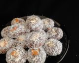 A picture of step 6 of Khajoor coconut peda.