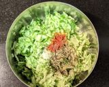 A picture of step 1 of Cucumber and Spinach Pancakes with Greek Salad.
