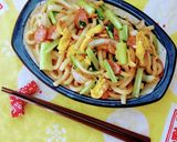 A picture of step 4 of Stir-Fried Udon with Frozen Sanuki Udon Noodles.