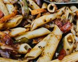 A picture of step 4 of Penne pasta with vegetables.