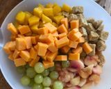 A picture of step 4 of Fruit Tempeh Yogurt Pasta Salad.