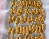 A picture of step 1 of Garganelli with Béchamel and Sausage.