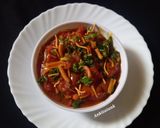 A picture of step 5 of Sev Tomato Sabji - Gujarati dinner sabji with butter roti.