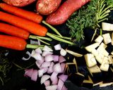A picture of step 1 of My Carrot,Sweet Potato&Aubergine Soup with Roots,leaves,Stems🤩.