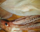 A picture of step 1 of Stirfried Squid and Bok Choy soup.