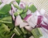 A picture of step 1 of Stir fried Paneer with peppers.