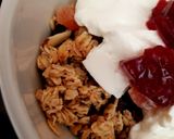 A picture of step 1 of My Granola wth dried Papaya coconut, Mango also Greek yogurt. 😉.
