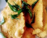 A picture of step 4 of Gujarati fafda with besan chutney.