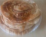 A picture of step 6 of Nutmeg Pancakes drizzled Maple Syrup# Author Marathon.