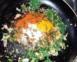 A picture of step 3 of Oats tikki with leafy vegetables.