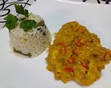 Foto del paso 6 de la receta: Pollo al curry con timbal de arroz con chauchas