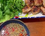 A picture of step 5 of Meatballs with nouc cham, cucumber and mint.