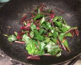 A picture of step 3 of Beetroot’s leaves and egg, tamago toji.       Don’t throw away No.7.