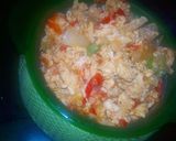 A picture of step 5 of Patira with egg sauce.