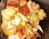 A picture of step 2 of Healthy chicken skewers served with a salad.