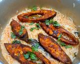 A picture of step 10 of Katla fish biryani in electric rice cooker.