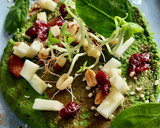 Foto del paso 1 de la receta: Pancakes veganos de espinacas, plátano, jengibre y arándanos