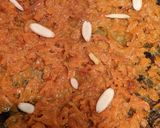 A picture of step 3 of Gajar Halwa with vanilla custard mousse.