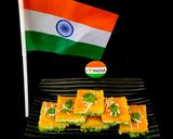 A picture of step 9 of Tricolor Semolina Dhokla - Tiranga Rava / Sooji Dhokla - Independence Day Special.