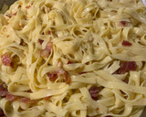 A picture of step 6 of Pasta with Bacon, Lemon and Pine Nuts.
