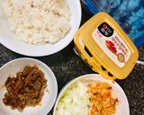 Hình bước làm 1 của món Cơm chiên kim chi bò