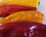 A picture of step 1 of Roasted romano peppers, gratin breadcrumbs & feta open omelette.