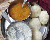 A picture of step 6 of Idli sambr with coconut chutney.