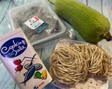 A picture of step 1 of Shrimp and Loofah Yi Mein Noodle Soup.