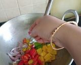 A picture of step 2 of Soyabean tricolor capsicum pulav.