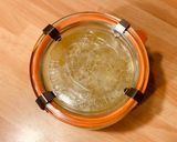 A picture of step 4 of Polenta with Mushrooms and Sausage Cooked in a Jar in the Microwave.